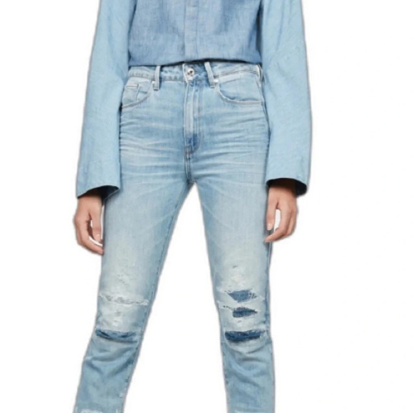 G-Star Restored Denim 3301 Ultra High Straight Leg Jeans Distressed Sz. 25 Waist - Picture 1 of 11